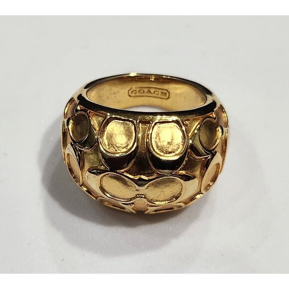 Coach Signature “C” Dome Ring (Gold-Tone) Size 7/8 - Picture 1 of 7